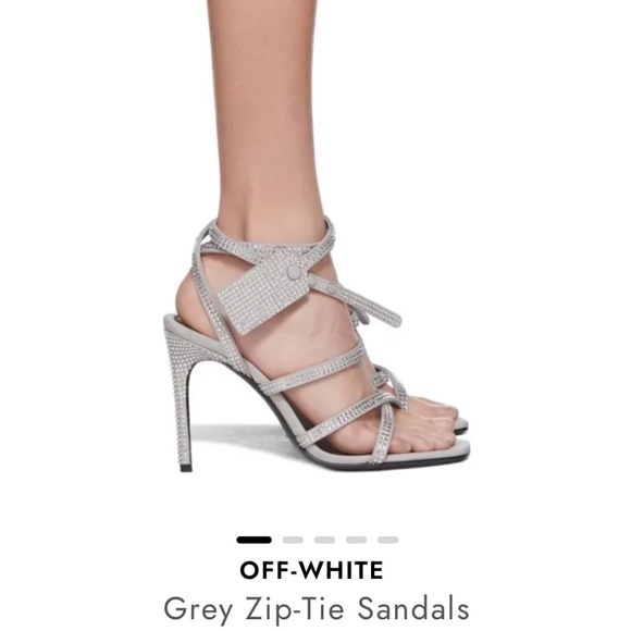 OFF———-WHITE.    Authentic Grey Sandal Heel Rhinestone and Diamonds - Picture 3 of 6